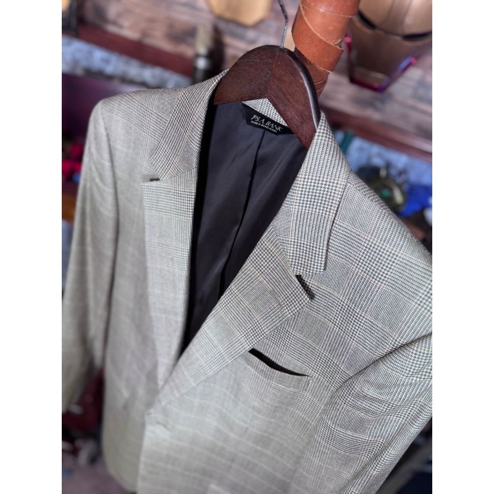 42R Jos A Bank Glen Plaid Wool Blazer Sport‎ Coat Gray Mens Jacket